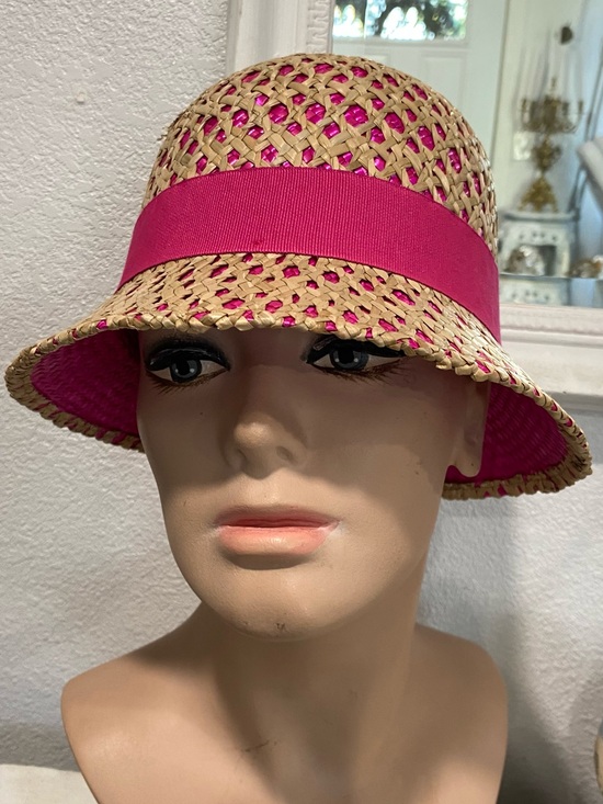 ‼️Made in Italy Woven Straw Bucket Hat with Hot Pink Band main image 6